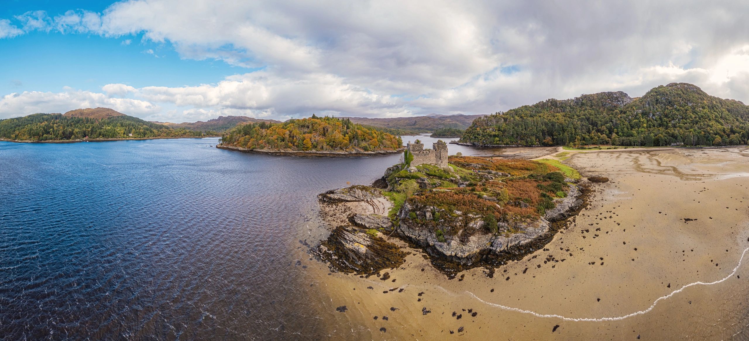 Aerial view of a historic stone castle